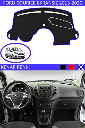 Ford Courier Ekransız 2013-2020 İçin Uygun Torpido Koruma Halısı Siyah Kenar Renk Mavi