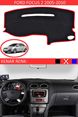 Ford Focus 2 2005-2010 İçin Uygun Torpido Koruma Halısı Siyah Kenar Renk Kırmızı