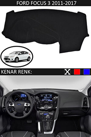 Ford Focus 3 2011-2017 İçin Uygun Torpido Koruma Halısı Siyah Kenar Renk Siyah