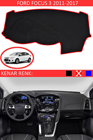 Ford Focus 3 2011-2017 İçin Uygun Torpido Koruma Halısı Siyah Kenar Renk Kırmızı