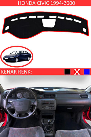 Honda Civic 1994-2000 İçin Uygun Torpido Koruma Halısı Siyah Kenar Renk Kırmızı