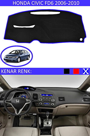 Honda Civic FD6 2006-2010 İçin Uygun Torpido Koruma Halısı Siyah Kenar Renk Mavi