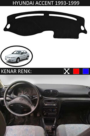 Hyundai Accent Yumurta Kasa 1993-1999 İçin Uygun Torpido Koruma Halısı Siyah Kenar Renk Siyah