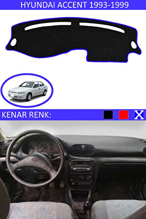 Hyundai Accent Yumurta Kasa 1993-1999 İçin Uygun Torpido Koruma Halısı Siyah Kenar Renk Mavi