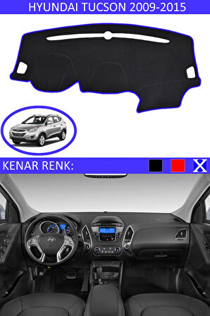 Hyundai Tucson 2009-2015 İçin Uygun Torpido Koruma Halısı Siyah Kenar Renk Mavi