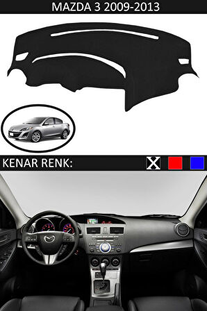 Mazda 3 2009-2013 İçin Uygun Torpido Koruma Halısı Siyah Kenar Renk Siyah