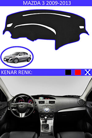 Mazda 3 2009-2013 İçin Uygun Torpido Koruma Halısı Siyah Kenar Renk Mavi
