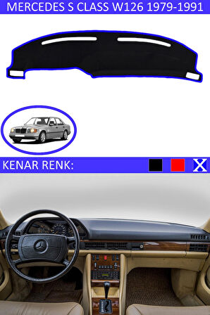 Mercedes S Class W 126 1979-1991 İçin Uygun Torpido Koruma Halısı Siyah Kenar Renk Mavi