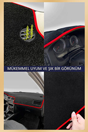 Mitsubishi Lancer 2003-2007 İçin Uygun Torpido Koruma Halısı Siyah Kenar Renk Kırmızı