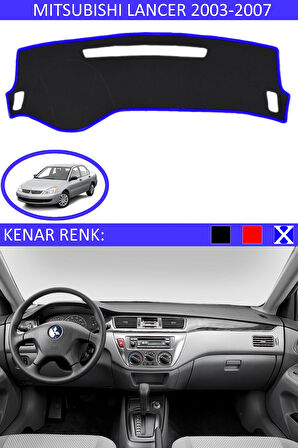 Mitsubishi Lancer 2003-2007 İçin Uygun Torpido Koruma Halısı Siyah Kenar Renk Mavi