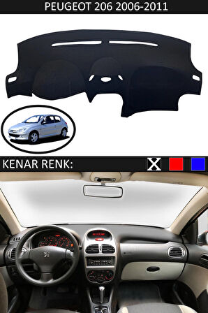 Peugeot 206 2006-2011 İçin Uygun Torpido Koruma Halısı Siyah Kenar Renk Siyah