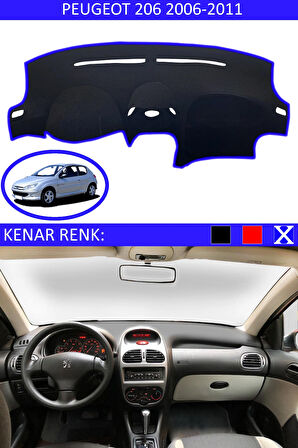 Peugeot 206 2006-2011 İçin Uygun Torpido Koruma Halısı Siyah Kenar Renk Mavi