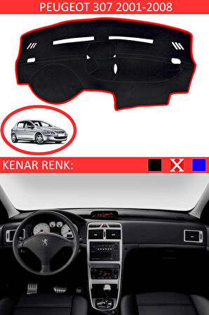 Peugeot 307 2001-2008 İçin Uygun Torpido Koruma Halısı Siyah Kenar Renk Kırmızı