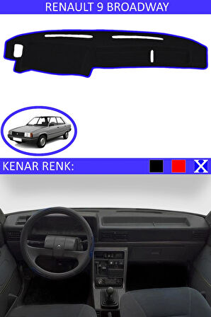 Renault 9 Broadway İçin Uygun Torpido Koruma Halısı Siyah Kenar Renk Mavi