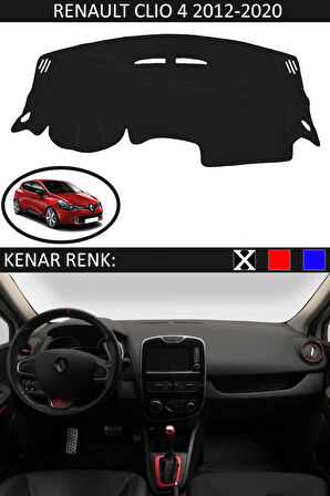Renault Clio 4 2012-2020 İçin Uygun Torpido Koruma Halısı Siyah Kenar Renk Siyah