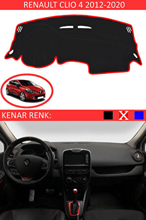 Renault Clio 4 2012-2020 İçin Uygun Torpido Koruma Halısı Siyah Kenar Renk Kırmızı