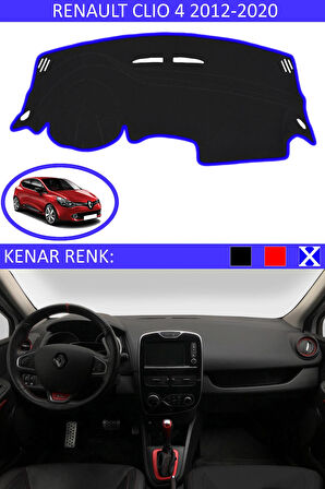 Renault Clio 4 2012-2020 İçin Uygun Torpido Koruma Halısı Siyah Kenar Renk Mavi