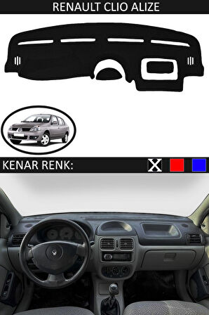 Renault Clio Alize İçin Uygun Torpido Koruma Halısı Siyah Kenar Renk Siyah