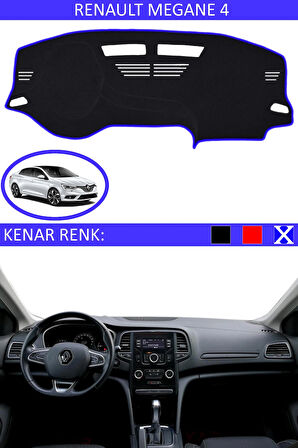 Renault Megane 4 İçin Uygun Torpido Koruma Halısı Siyah Kenar Renk Mavi