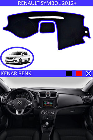 Renault Symbol 2012+ İçin Uygun Torpido Koruma Halısı Siyah Kenar Renk Mavi