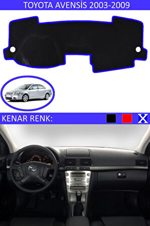 Toyota Avensis 2003-2009 İçin Uygun Torpido Koruma Halısı Siyah Kenar Renk Mavi