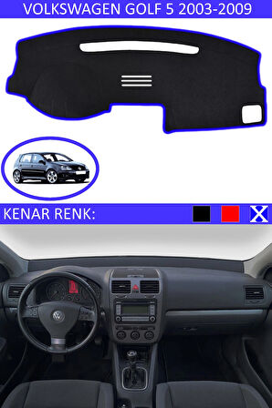 Volkswagen Golf 5 2003-2009 İçin Uygun Torpido Koruma Halısı Siyah Kenar Renk Mavi
