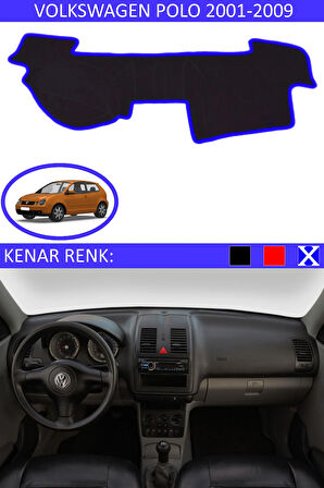 Volkswagen Polo 2001-2009 İçin Uygun Torpido Koruma Halısı Siyah Kenar Renk Mavi