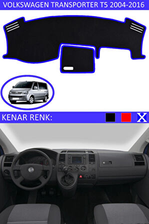 Volkswagen Transporter T5 2004-2016 İçin Uygun Torpido Koruma Halısı Siyah Kenar Renk Mavi