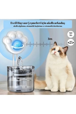 	Kedi Su Sebili Hareket Sensörü 3 Metreye Kadar Otomatik Algılama USB Girişli