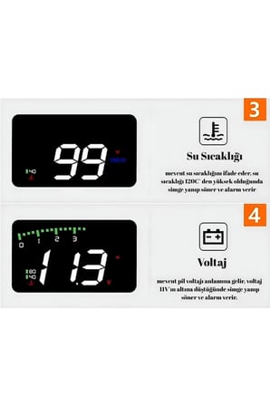 Araç Hız Göstergesi Dijital Ekran ,Voltaj Su Sıcaklığı ,Yansımalı Göstergeli , OBD2 HUD