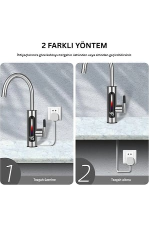Dijital Göstergeli Elektrikli Anında Su Isıtıcılı Musluk🌡Paslanmaz Çelik🔌Mutfak & Banyo