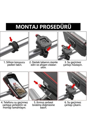 Bisiklet Motosiklet Telefon Tutucu Çanta – Dokunmatik Ekranlı, Su Geçirmez, Gidon Uyumlu Telefon Kıl