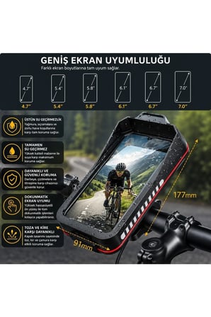 Bisiklet Motosiklet Telefon Tutucu Çanta – Dokunmatik Ekranlı, Su Geçirmez, Gidon Uyumlu Telefon Kıl