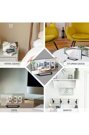 LED Aynalı Dijital Masa&Duvar Saati⏰Sessiz, Termometre, USB Şarj,Alarm🔔Modern Şık Tasarım
