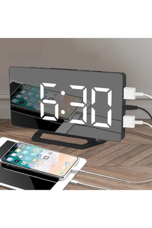 LED Aynalı Dijital Masa&Duvar Saati⏰Sessiz, Termometre, USB Şarj,Alarm🔔Modern Şık Tasarım