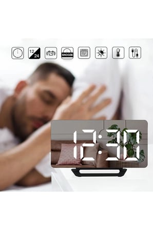LED Aynalı Dijital Masa&Duvar Saati⏰Sessiz, Termometre, USB Şarj,Alarm🔔Modern Şık Tasarım
