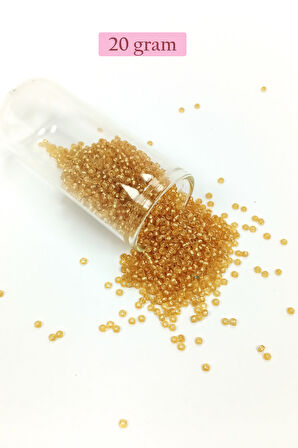 Dökme Cam Kum Boncuk (11/0) 2 mm - 20 Gram -  Şeffaf Altın - BNC027
