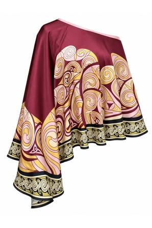Tarzını Seç Bordo Gold Retro Spiral Desenli Saten Panço 145 x 147 cm