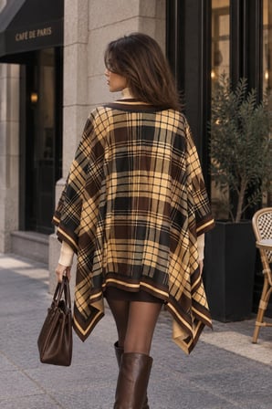 Tarzını Seç Mocha Ekose Desenli Kare Panço Kışlık Yumoş Polar 150 x 150 cm