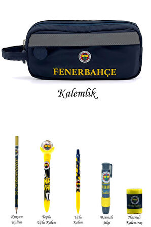 Fenerbahçe Orijinal Kalemlik Set 2 Bölmeli Kalem Kutusu Ahşap Kutulu 6lı Kırtasiye Set