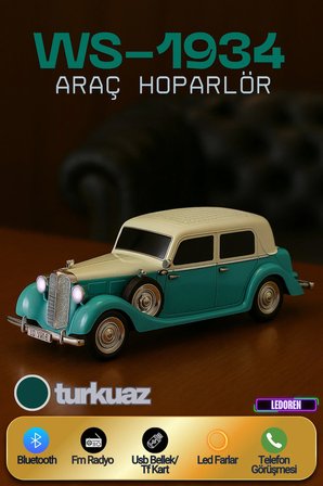 WS-1934 Pontiac Sedan Diecast Araba Bluetooth Hoparlör Işıklı, FM Radyo ve USB Destekli Müzik Kutusu
