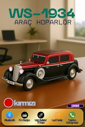 WS-1934 Pontiac Sedan Diecast Araba Bluetooth Hoparlör Işıklı, FM Radyo ve USB Destekli Müzik Kutusu
