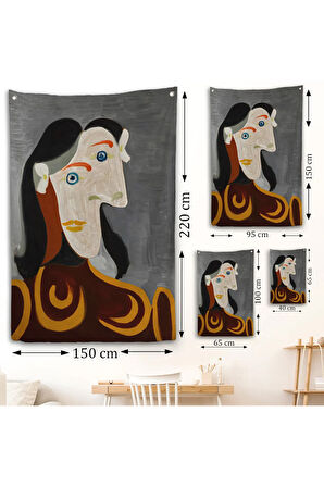 Pablo Picasso - Kahverengi Elbiseli Kadının Büst Duvar Örtüsü-8086