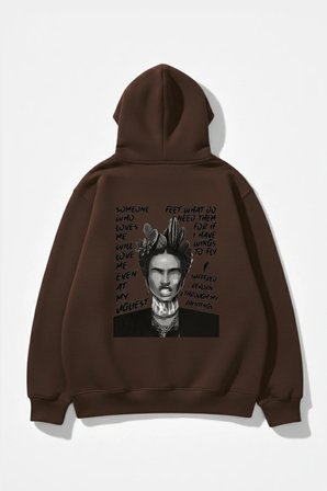 Unisex Yumuşak Dokulu Frida Kahlo Viva La Vida Baskılı Tasarım Oversize 3 İplik Hoodie Sweatshirt