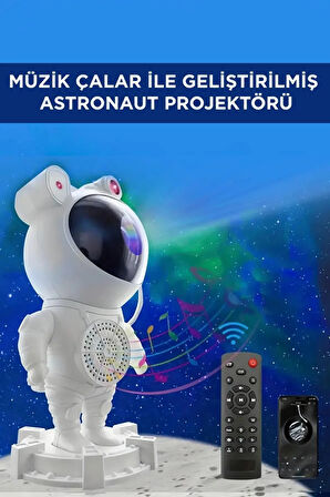 Astronot Bluetooth Hoparlörlü Galaksi Işık Projektörü Yatak Odası Için Gece Lambası Ve Zamanlayıcılı