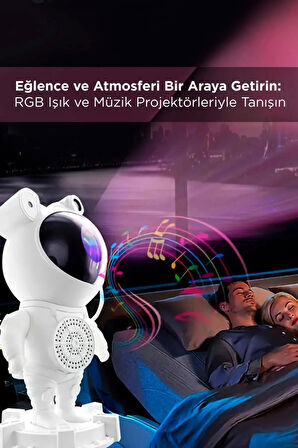 Astronot Bluetooth Hoparlörlü Galaksi Işık Projektörü Yatak Odası Için Gece Lambası Ve Zamanlayıcılı