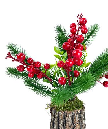 Yapay Çiçek Kütük Saksılı Çam Dallı Kokina Dekoratif Hediyelik Masa Çiçeği