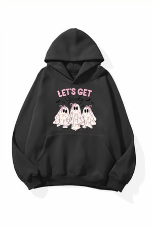 Unisex Yumuşak Dokulu Let's Spooky Baskılı Tasarım Oversize 3 İplik Hoodie Sweatshirt