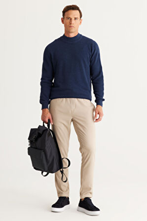 Erkek İndigo Recycle Standart Fit Normal Kesim Yarım Balıkçı Yaka Pamuklu Jakarlı Triko Kazak