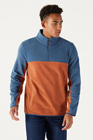 Erkek Indıgo-kıremıt Standart Fit Normal Kesim Günlük Rahat Çift Renkli Polar Spor Sweatshirt